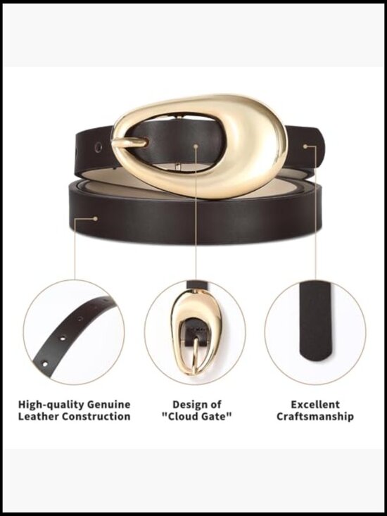Genuine Leather Belt with Gold Metal Buckle for Women main image 6